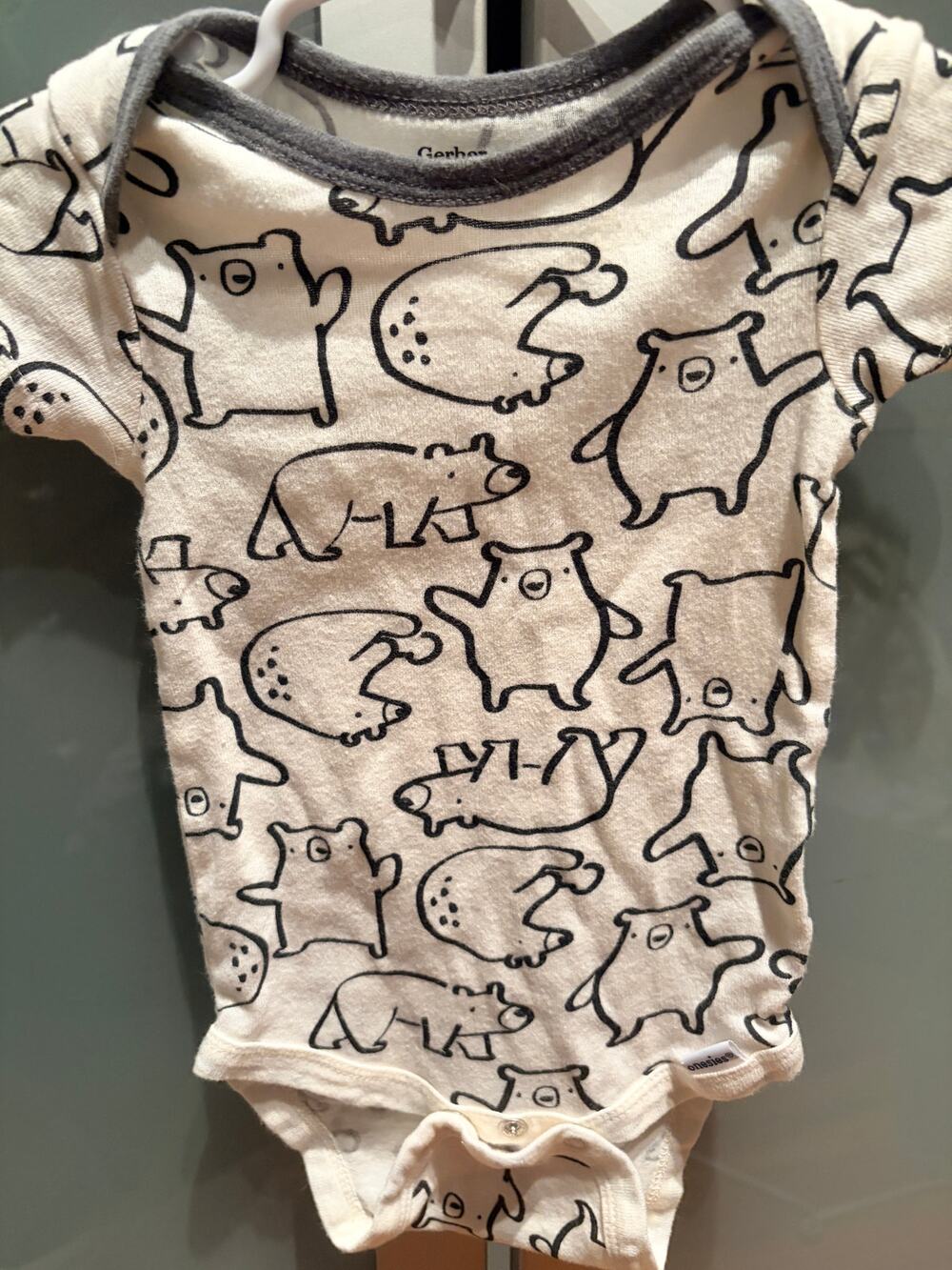 Gerber Onesies 3-6M Bear Print Short Sleeve Baby Bodysuit Unisex Neutral
